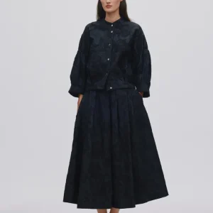 Bisharo - Clipped jacquard full skirt I Pirate black