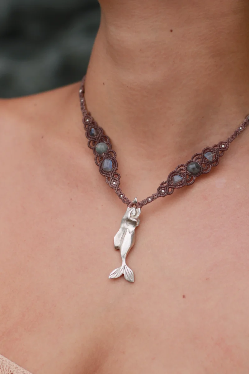 Collar Sirena de plata tejida con Labradorita - Imagen 2